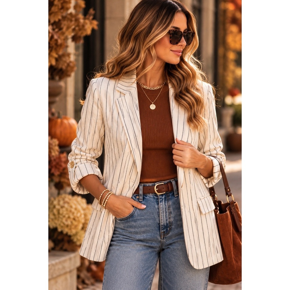 Hamptons Linen Blazer Coastal Old Money Blazer Quiet Luxury Pinstripe Sz M